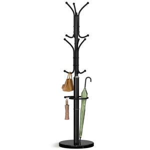 Freestanding Coat Rack with Marble Base & 12 Hooks