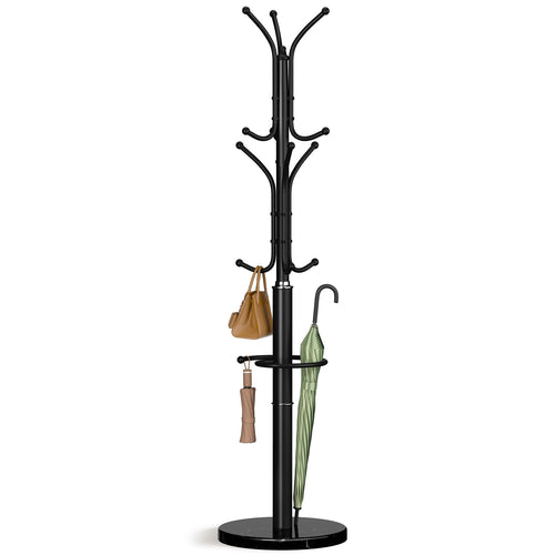 Freestanding Coat Rack with Marble Base & 12 Hooks