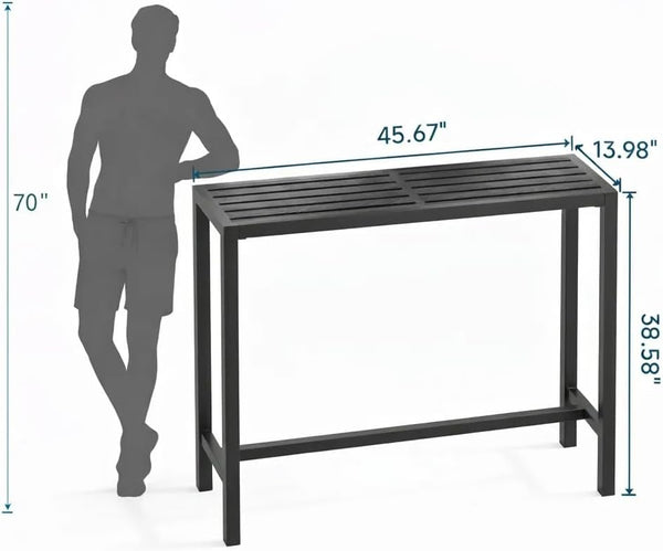 45-Inch Outdoor Bar Height Table – Carbon Steel Frame & Weatherproof HDPE Top