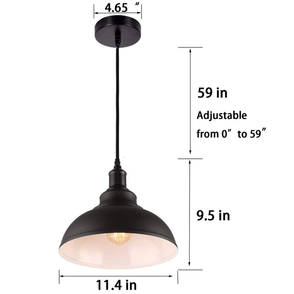 Black Dome Metal Pendant Light – Industrial Ceiling Fixture (3-Pack)