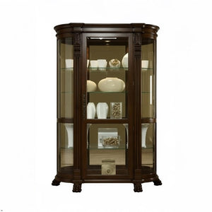 Curved End Curio Cabinet with Lighted Interior