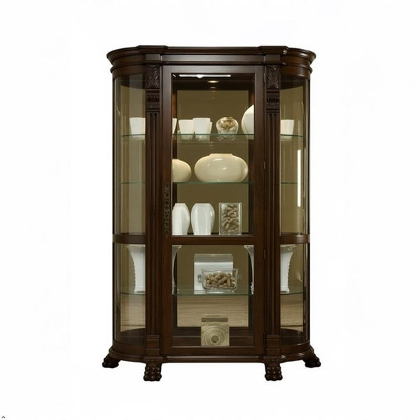 Curved End Curio Cabinet with Lighted Interior