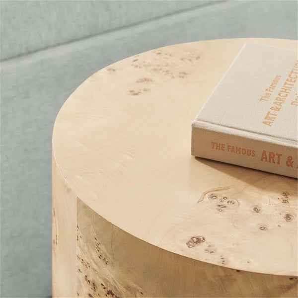 Round Burl Wood Side Table