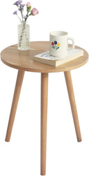 Round Wood Side Table – Small Accent End Table with 3 Legs