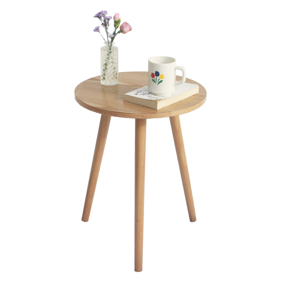Round Wood Side Table – Small Accent End Table with 3 Legs