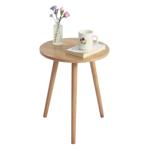 Round Wood Side Table – Small Accent End Table with 3 Legs