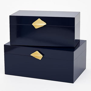 Decorative Wooden Storage Boxes with Gold Accent – Set of 2