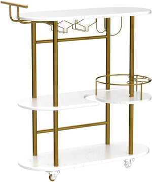 4-Tier Rolling Bar Cart with Wine Rack & Glass Holder