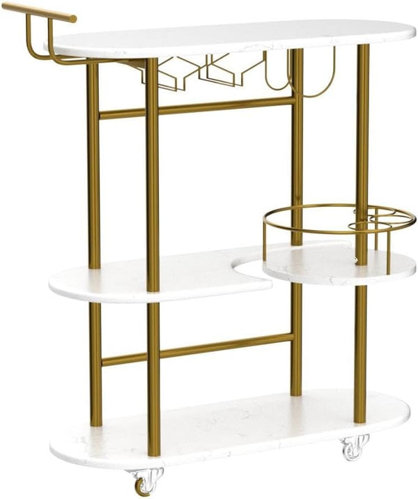4-Tier Rolling Bar Cart with Wine Rack & Glass Holder