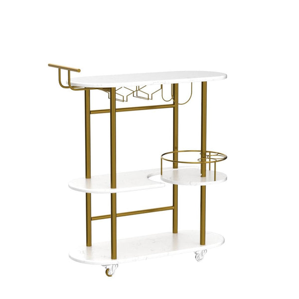 4-Tier Rolling Bar Cart with Wine Rack & Glass Holder