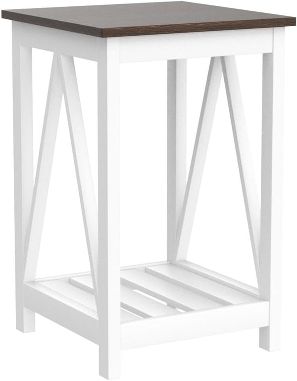 Farmhouse End Table with Storage Shelf – 2 Pack