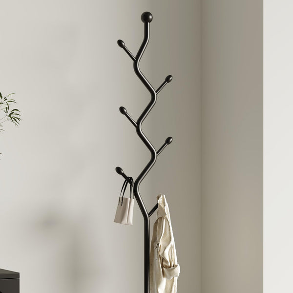 Freestanding Tree Branch Coat Rack with Marble Base & 6 Hooks