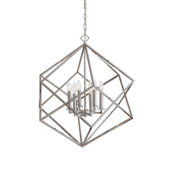 6-Light Polished Nickel Steel Pendant Chandelier – Cube Design