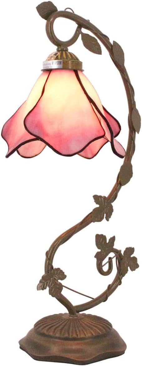 Tiffany Style Pink Stained Glass Table Lamp 21 Inch