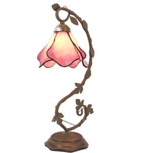 Tiffany Style Pink Stained Glass Table Lamp 21 Inch