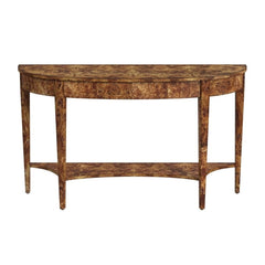 Demilune Console Table – Burl Wood Veneer, 54"W x 15"D x 32"H