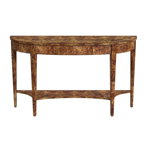 Demilune Console Table – Burl Wood Veneer, 54"W x 15"D x 32"H