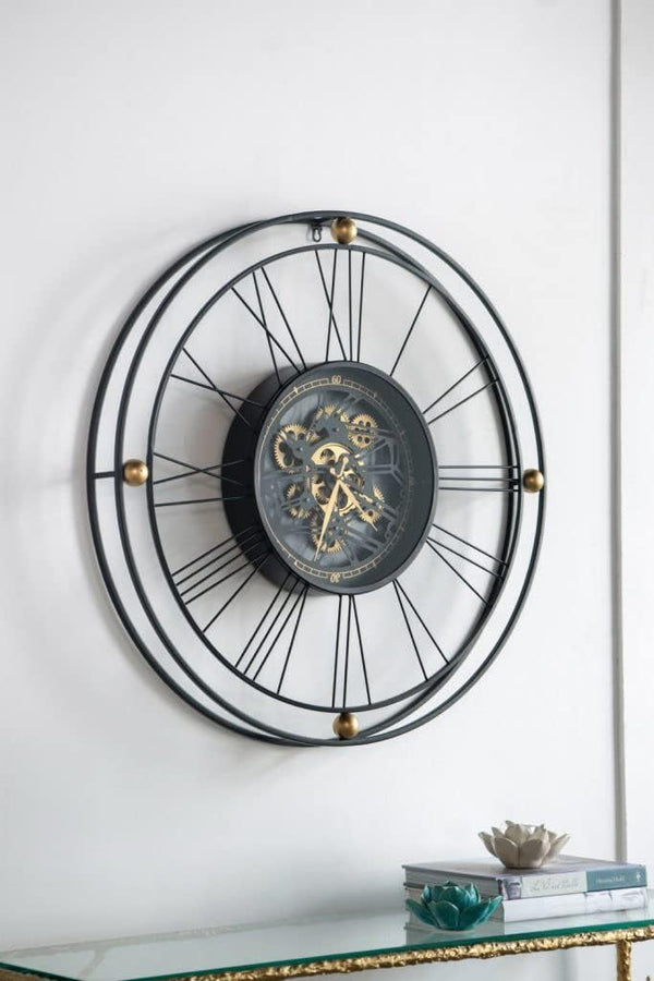 32-Inch Round Black Metal Gear Silent Wall Clock