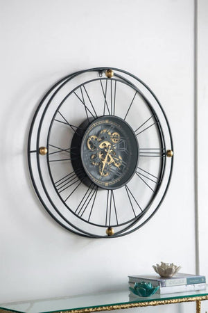 32-Inch Round Black Metal Gear Silent Wall Clock