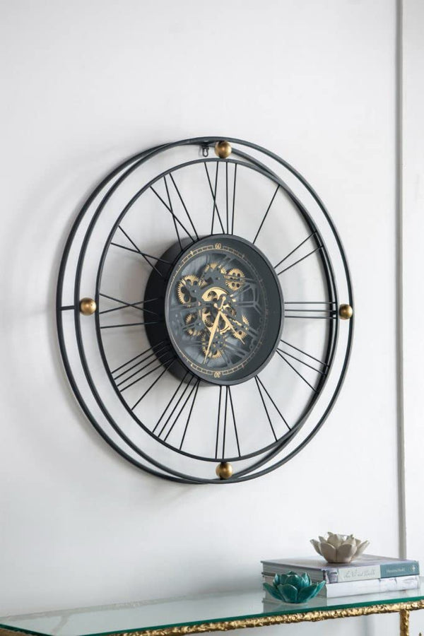 32-Inch Round Black Metal Gear Silent Wall Clock