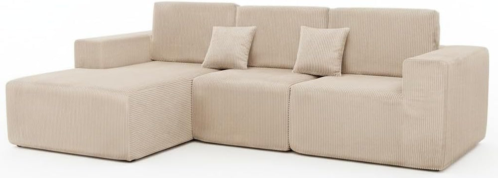 3-Piece Modular Cloud Sectional Sofa – Corduroy, No Assembly Required