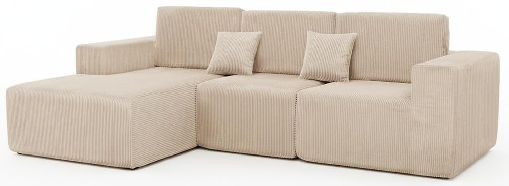 3-Piece Modular Cloud Sectional Sofa – Corduroy, No Assembly Required