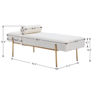 Faux Fur Upholstered Bench with Gold Metal Legs & Detachable Pillow – White