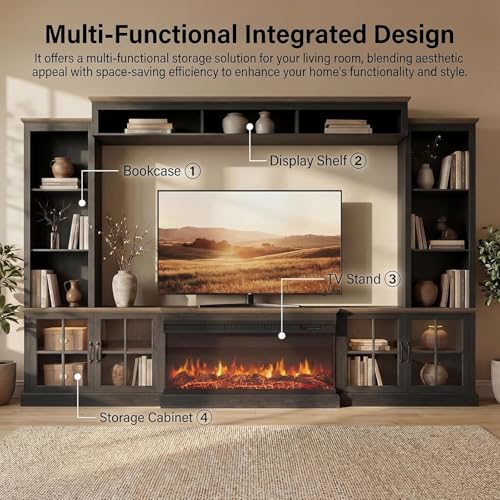 98" Farmhouse TV Stand with Fireplace & Barn Doors