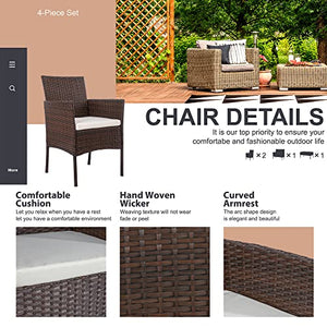 4-Piece Outdoor Wicker Patio Conversation Set with Loveseat & Coffee Table