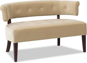 Mid-Century Modern Tufted Bench Settee with Split Back & Recessed Arms