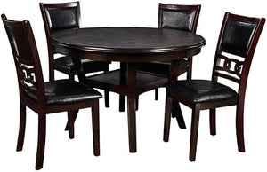 5-Piece Round Dining Set with Storage Shelf & Upholstered Chairs
