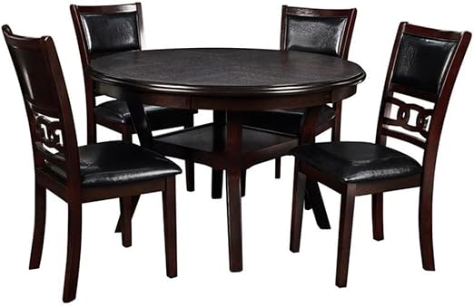 5-Piece Round Dining Set with Storage Shelf & Upholstered Chairs