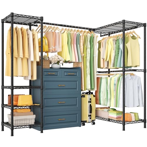 L-Shaped Corner Clothes Rack with Expandable Hanger Rod