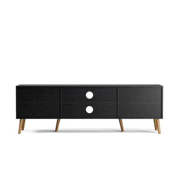 65-Inch TV Stand with Rattan Doors & Storage Cabinets