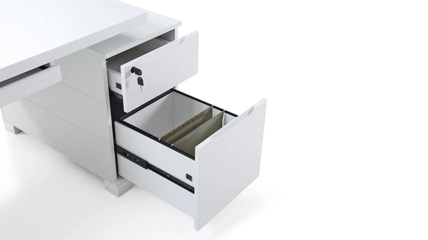 79" Modern Executive Desk with Filing Cabinets – White