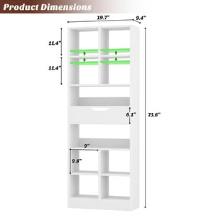 8-Tier Tall Narrow Bookshelf with Drawer