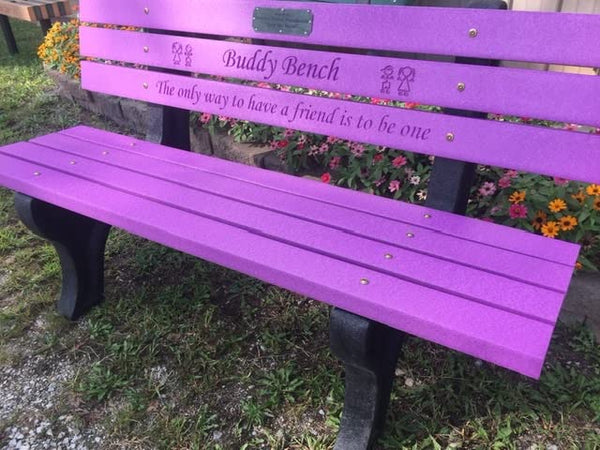 Recycled Plastic Buddy Bench with Friendship Saying – Rainbow