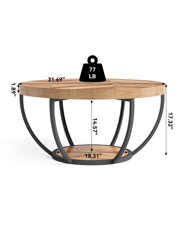 Round 2-Tier Coffee Table with Open Storage, 32 Inch