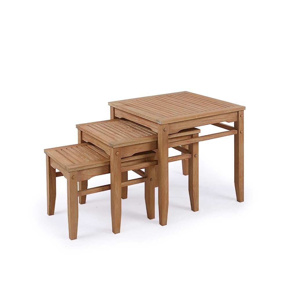 Teak Nesting Side Tables Set of 3 – Outdoor Patio Accent Tables