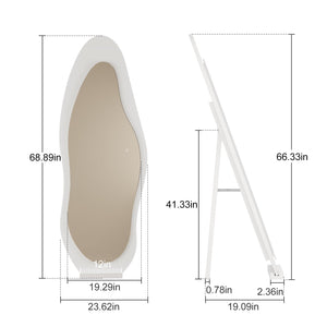 LED Full Length Wavy Floor Mirror with Wood Frame