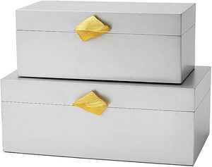 Decorative Wooden Storage Boxes with Gold Accent – Set of 2