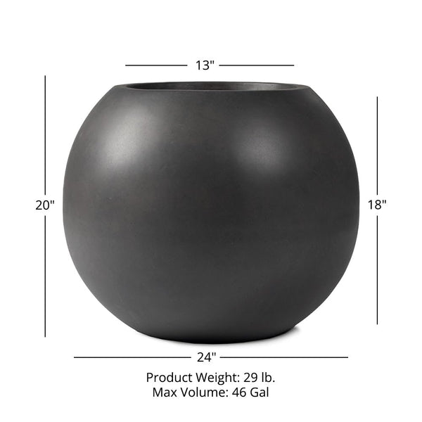 Round Sphere Charcoal Planter – Fiberstone Composite, Indoor & Outdoor