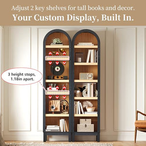 69" Tall Skinny Bookshelf with Arched Top & Adjustable Shelves