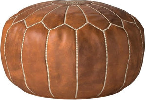Moroccan Genuine Leather Pouf Ottoman – Cognac Brown