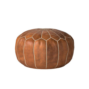 Moroccan Genuine Leather Pouf Ottoman – Cognac Brown