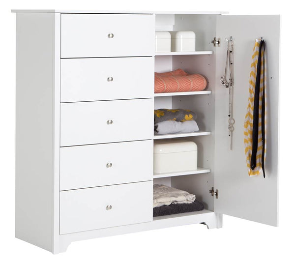 Door Chest with 5 Drawers and Adjustable Shelves