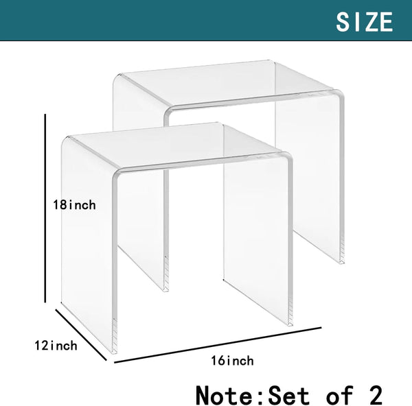 Clear Acrylic End Table Set of 2 – 12"D x 16"W x 18"H