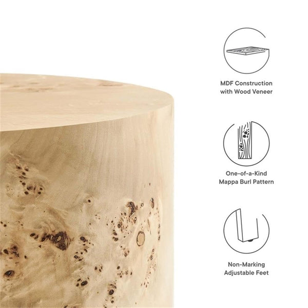 Round Burl Wood Side Table