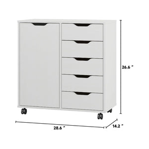 5-Drawer Chest with Door & Wheels – Wood Storage Dresser Cabinet