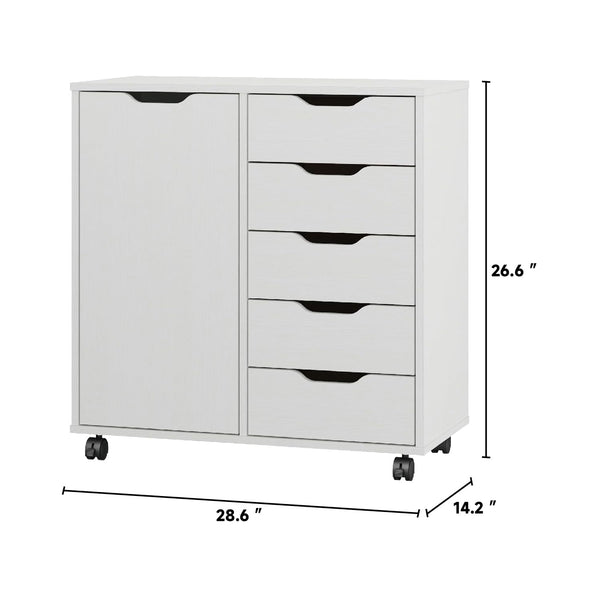 5-Drawer Chest with Door & Wheels – Wood Storage Dresser Cabinet